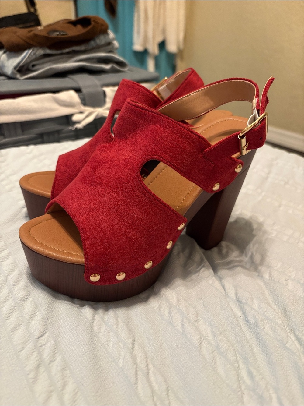 Red Suede Platform Slingback Heels